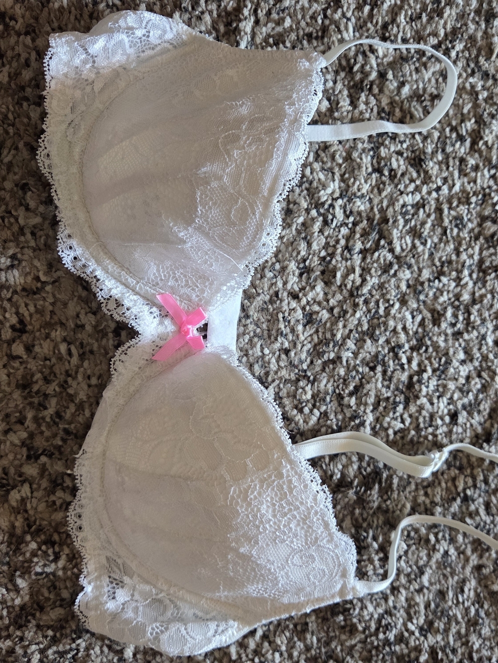 Candie's White Lace Bra with Pink Bow Accent